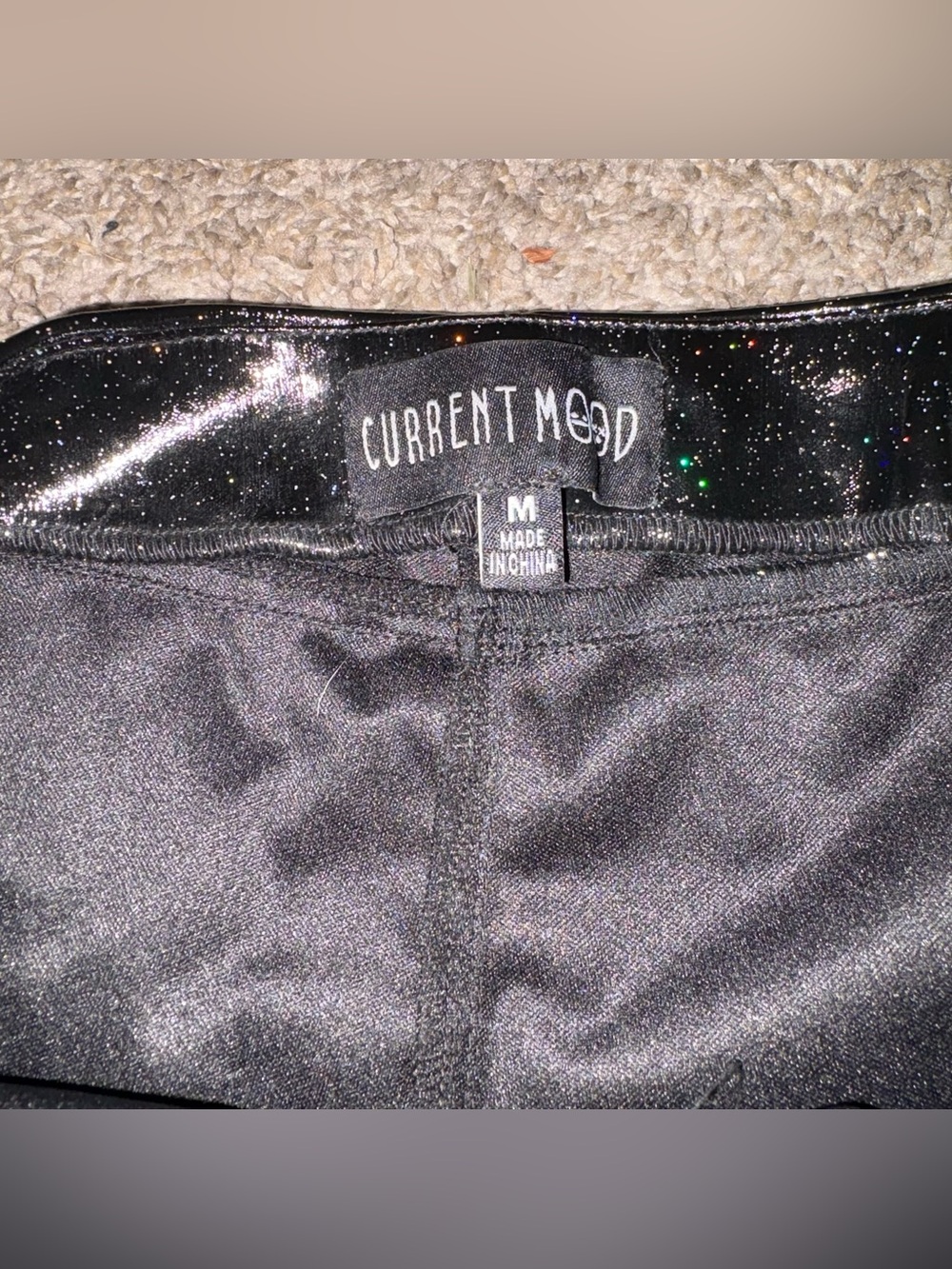 Current mood Shimmery Black High-Waist Shorts with Silver Moon & Star Appliqués - Picture 5 of 10